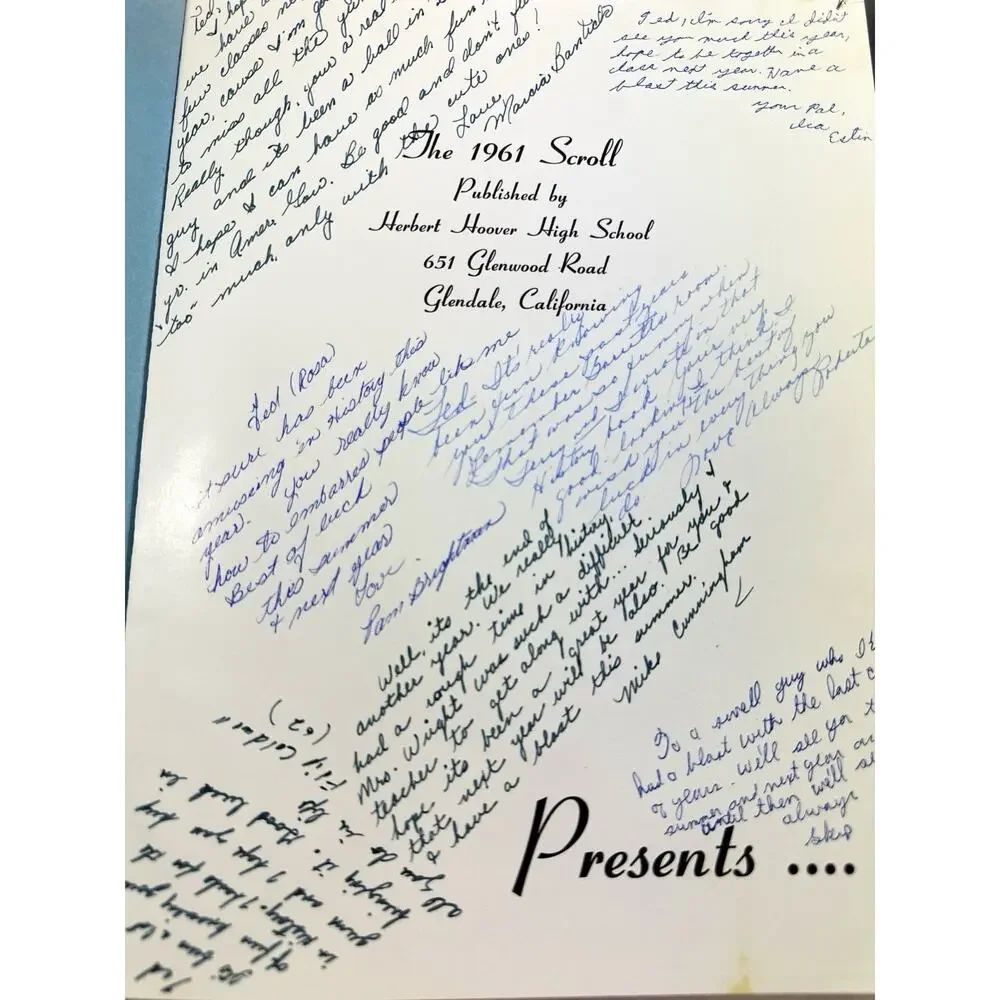 1961 The Scroll Herbert Hoover High School Glendale CA Yearbook Signed